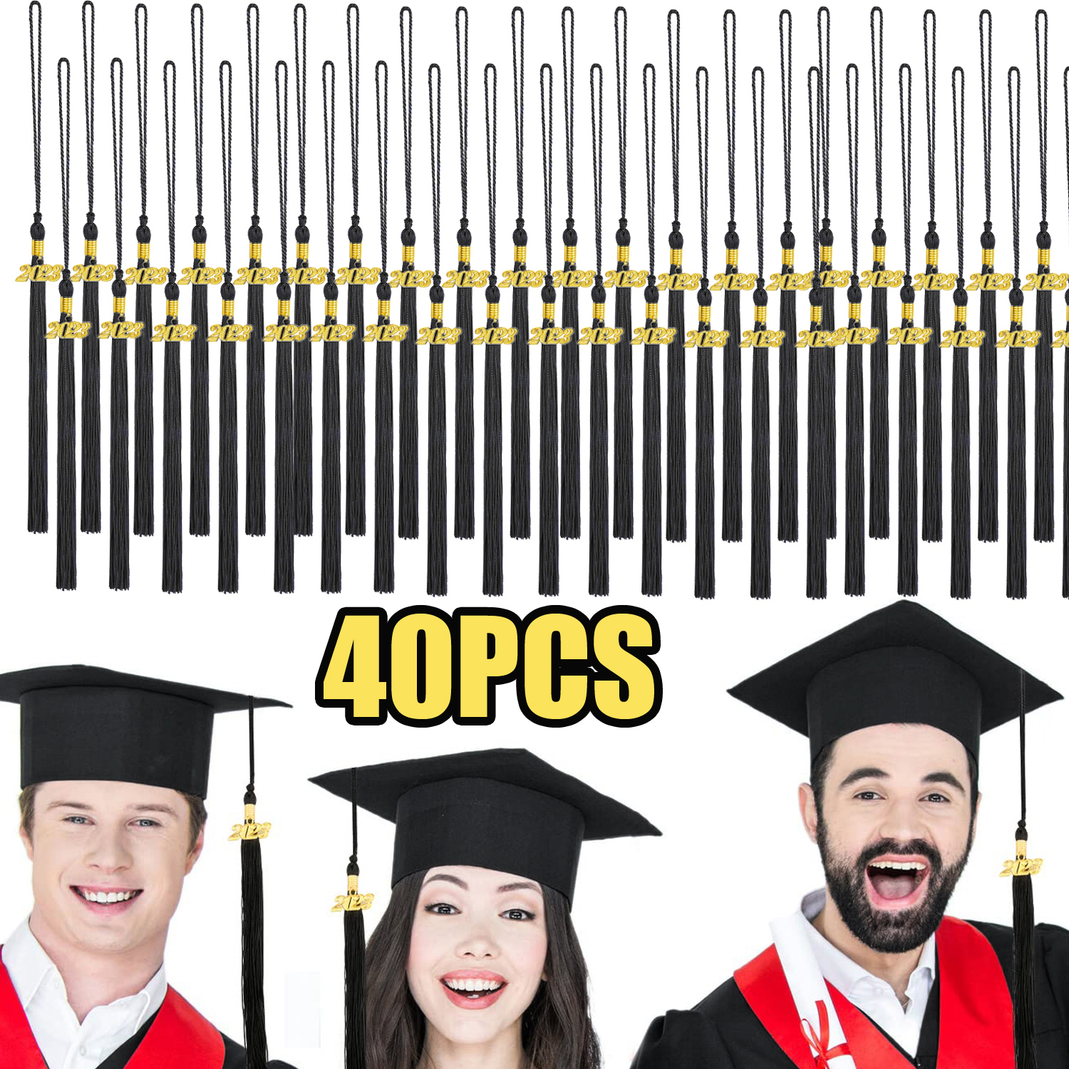 40 Pcs 2023 Graduation Cords Honor Cord with Tassels for College Graduation  Students Bachelor Master Doctor Grad Decor(Black) 